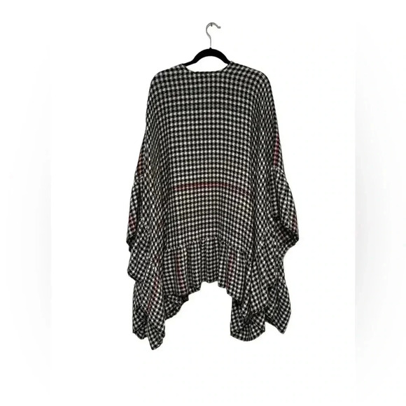 Torrid Women's Academia Black, Red, & White Gingham Ruffle Cape Ruana Shawl - Picture 4 of 5